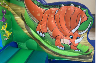 Dino Jump & Slide, 26'2''(d) x 16'6''(w) x 10'(h) - 8m(d) x 5m(w) x 3.1m(h), P15167